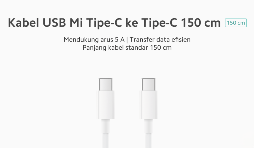 Kabel USB Mi Tipe C ke Tipe C 150 cm